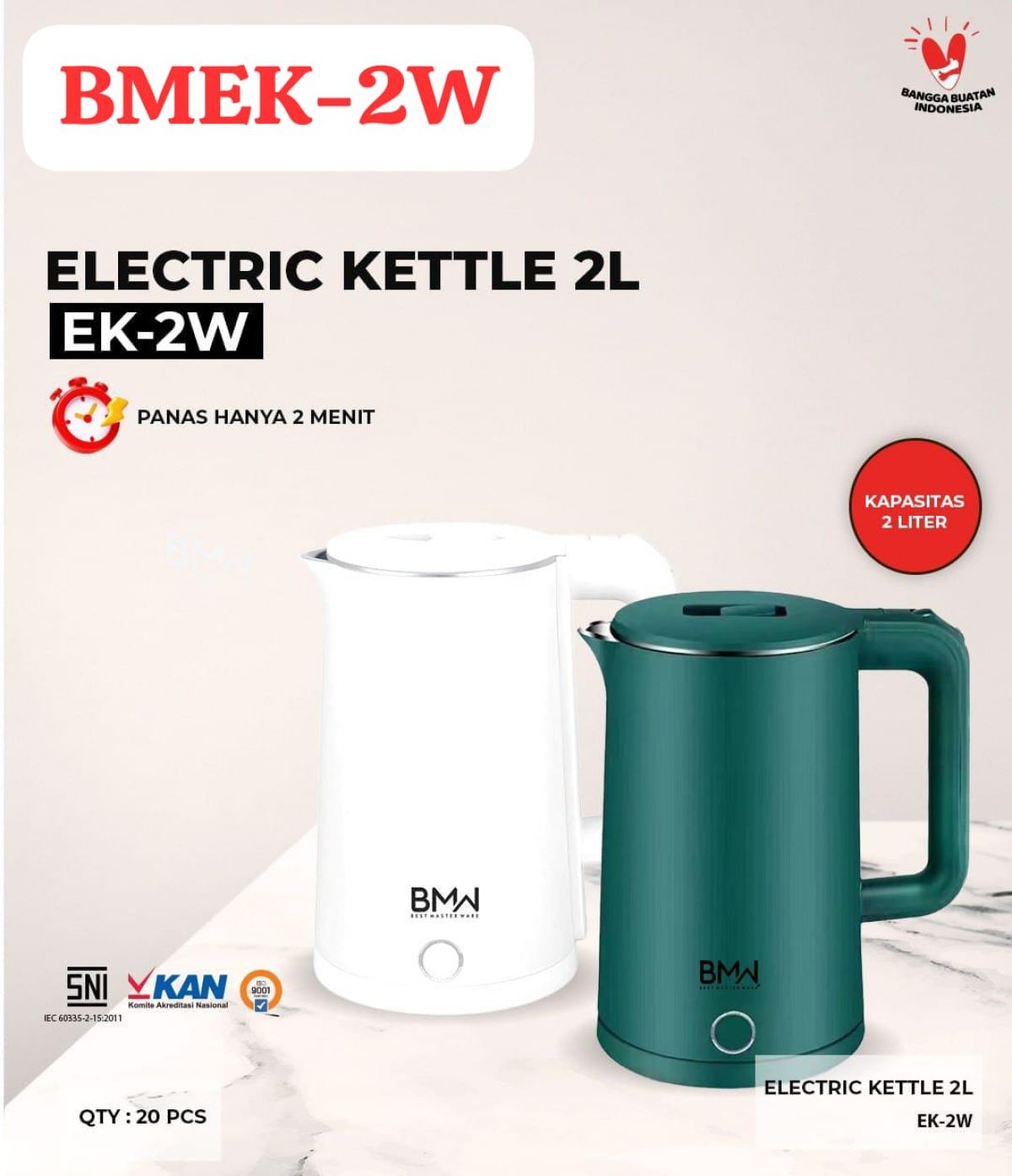 TEKO LISTRIK BMEK-2W 2 LITER ISI 20 PCS