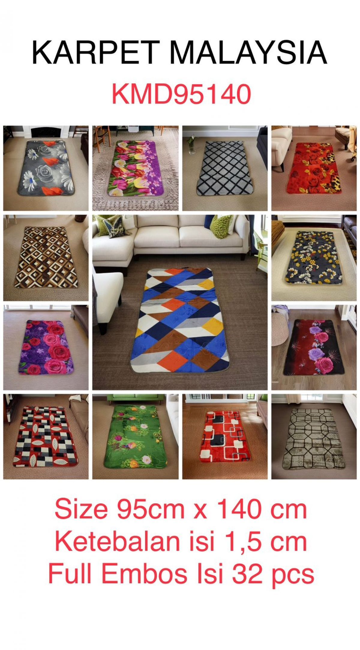 KARPET MALAYSIA KMD95140 SIZE 95CM * 140CM ISI 32 PCS