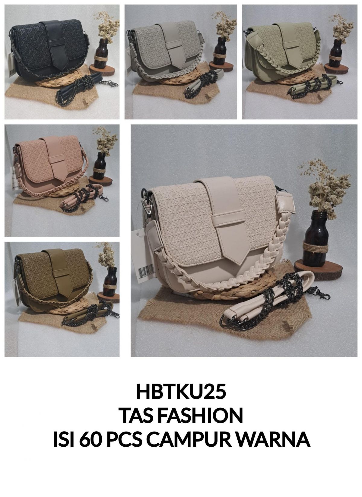 TAS FASHION HBTKU25 SIZE 20CM * 14CM * 15CM ISI 60 PCS ( CAMPUR WARNA )
