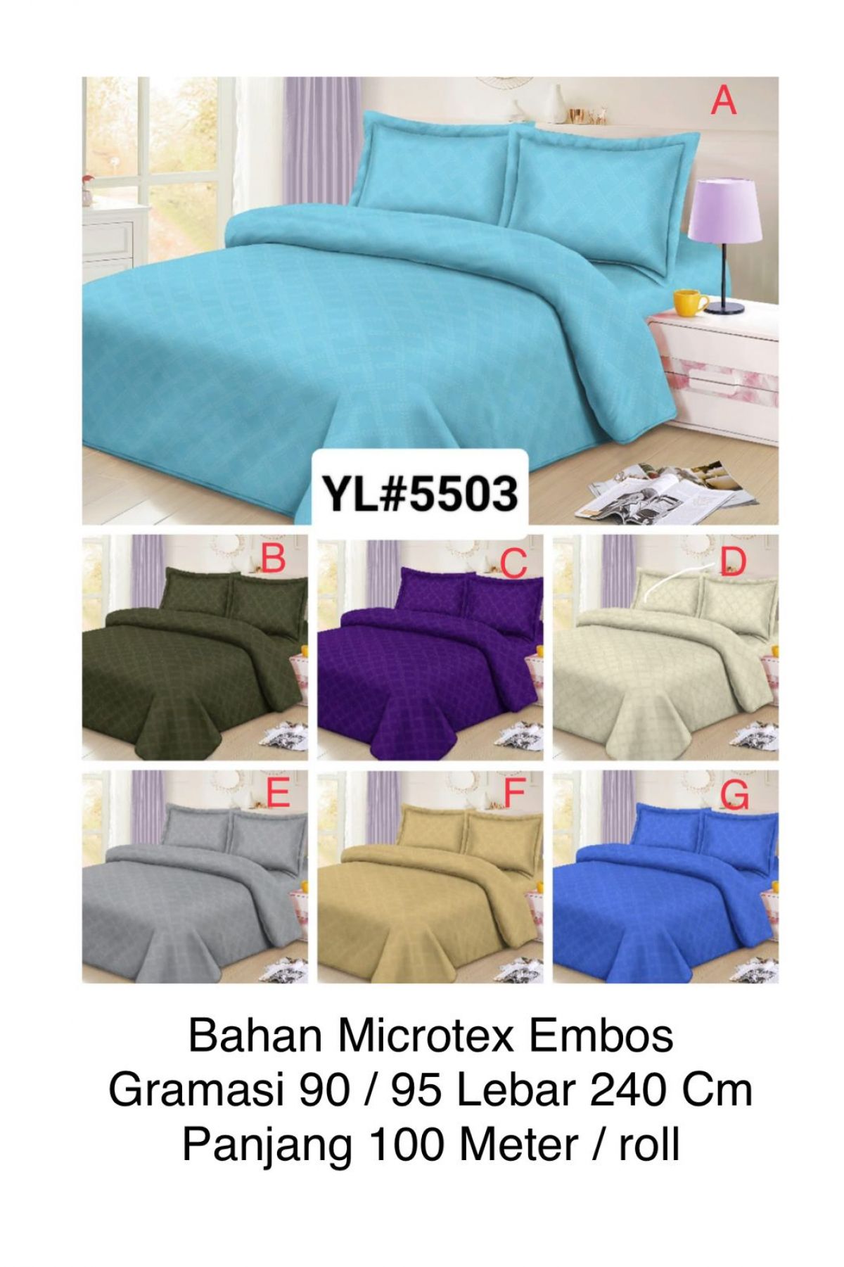 BAHAN SPREI MICROTEX EMBOS YL5503 GRAMASI 90 / 95 LEBAR 240CM PANJANG 100 M / ROLL