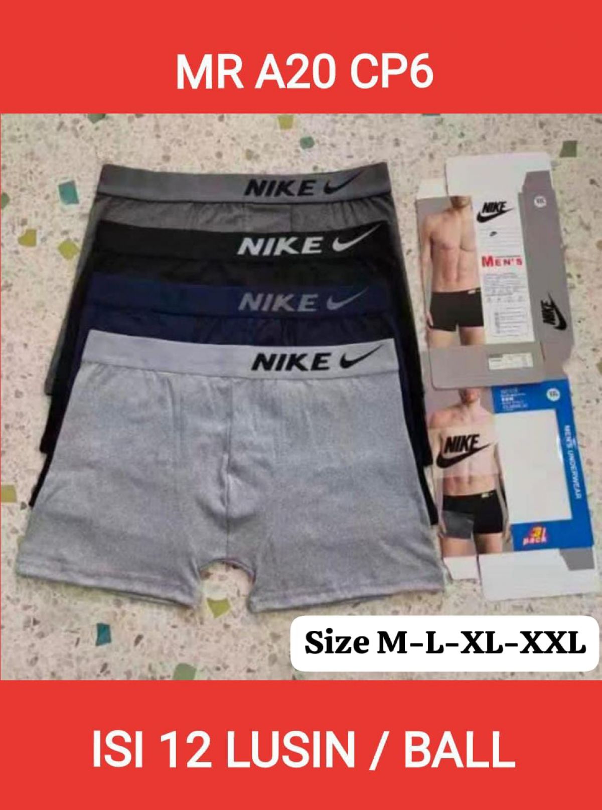 CELANA DALAM MR A20 CP6 SIZE M-L-XL-XXL ISI 12 LUSIN