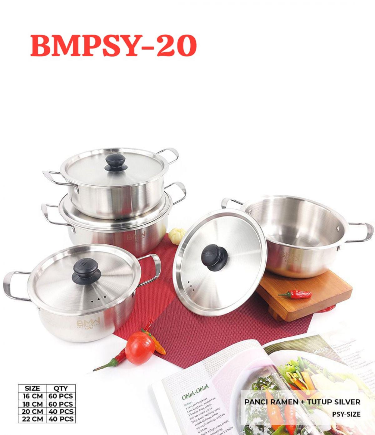 PANCI RAMEN + TUTUP SILVER BMPSY-20 SIZE 20 CM ISI 40 PCS