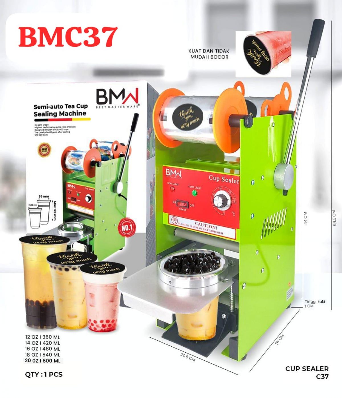 CUP SEALER BMC37 UP TO 20 OZ ( 600 ML ) ISI 1 SET