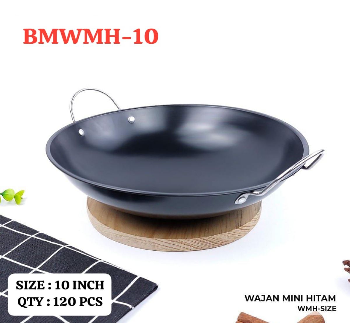 WAJAN MINI HITAM BMWMH-10 SIZE 10 INCH ISI 120 PCS