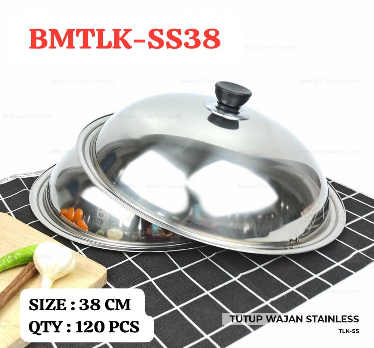 TUTUP WAJAN STAINLESS BMTLK-SS38 SIZE 38 CM ISI 120 PCS
