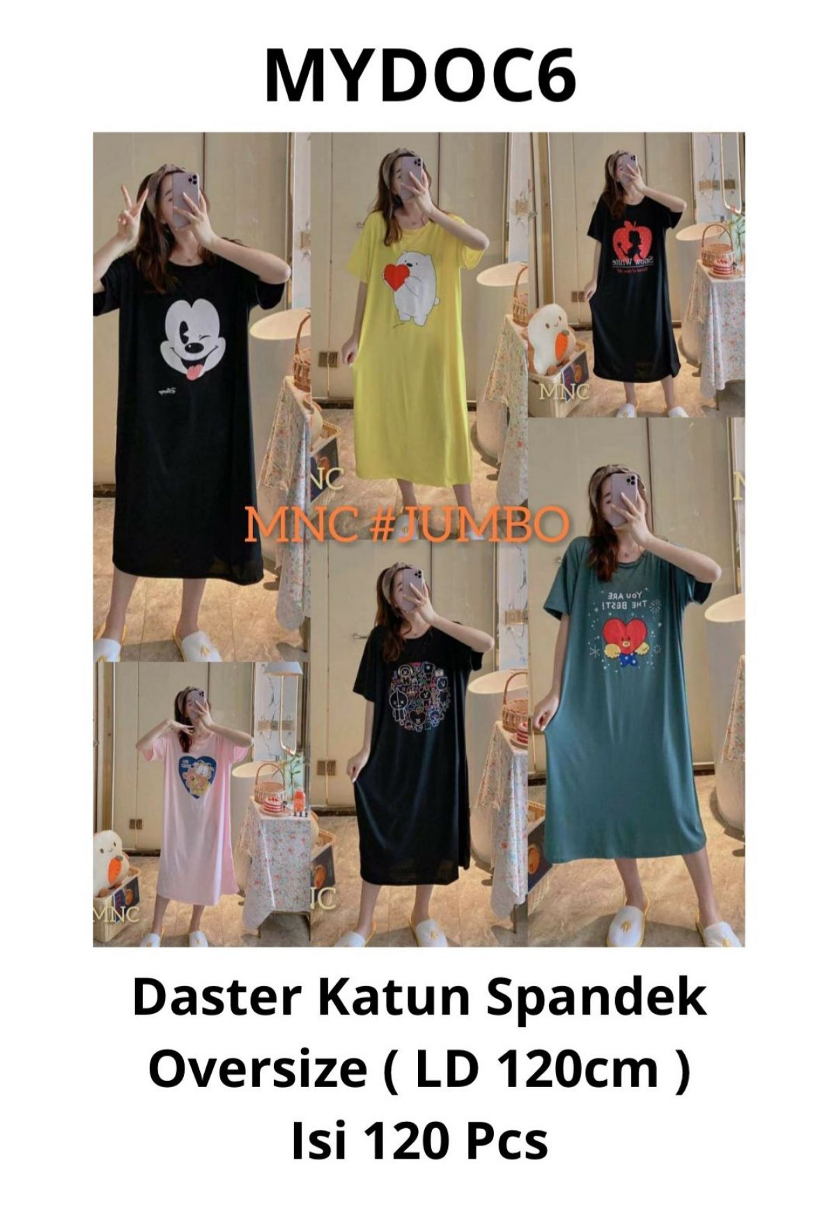 DASTER OVERSIZE KATUN SPANDEK MYDOC6 (LINGKAR DADA 120 CM) ISI 120 PCS