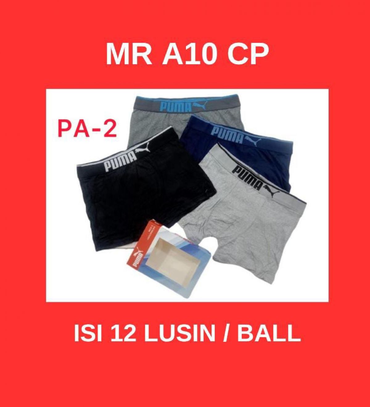 BOXER PRIA MR A10 CP BAHAN SPANDEK SIZE M-L-XL-XXL ISI 12 LUSIN