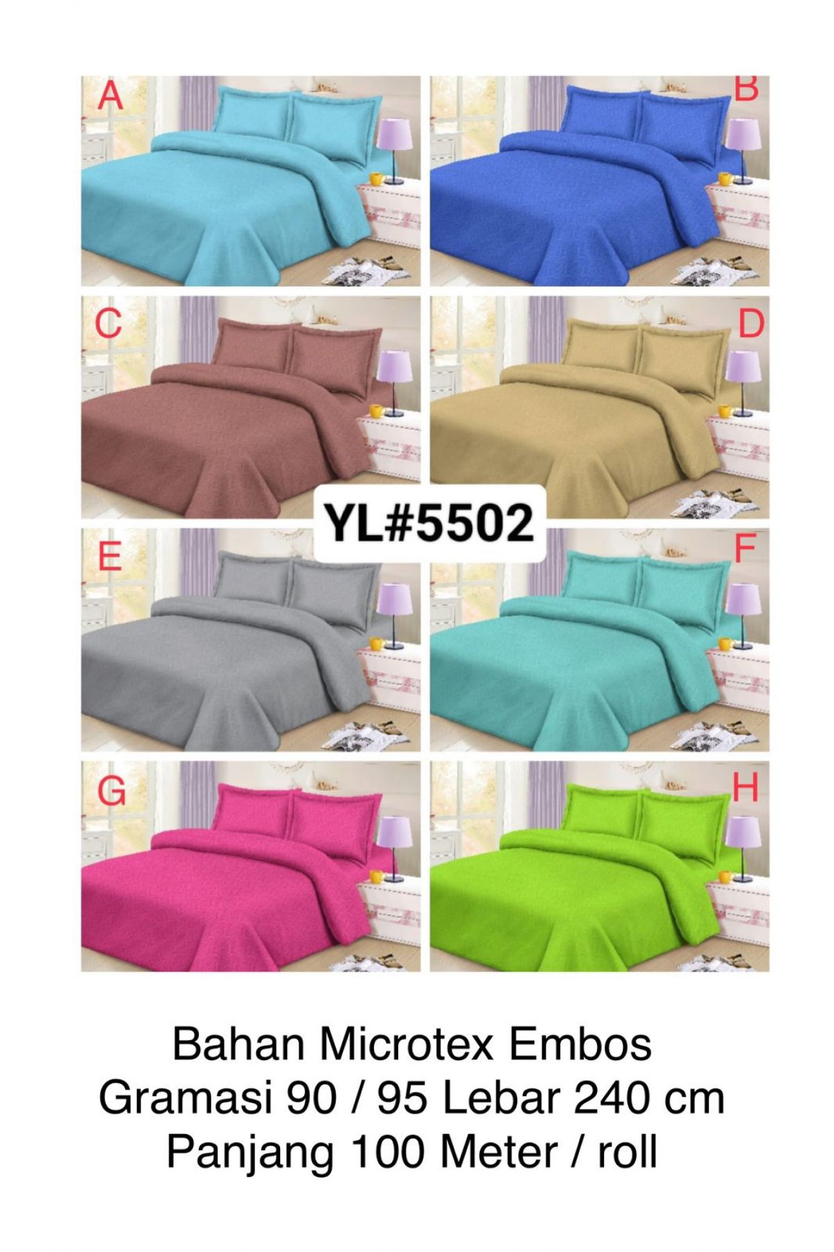 BAHAN SPREI MICROTEX EMBOS YL5502 GRAMASI 90 / 95 LEBAR 240CM PANJANG 100 M / ROLL