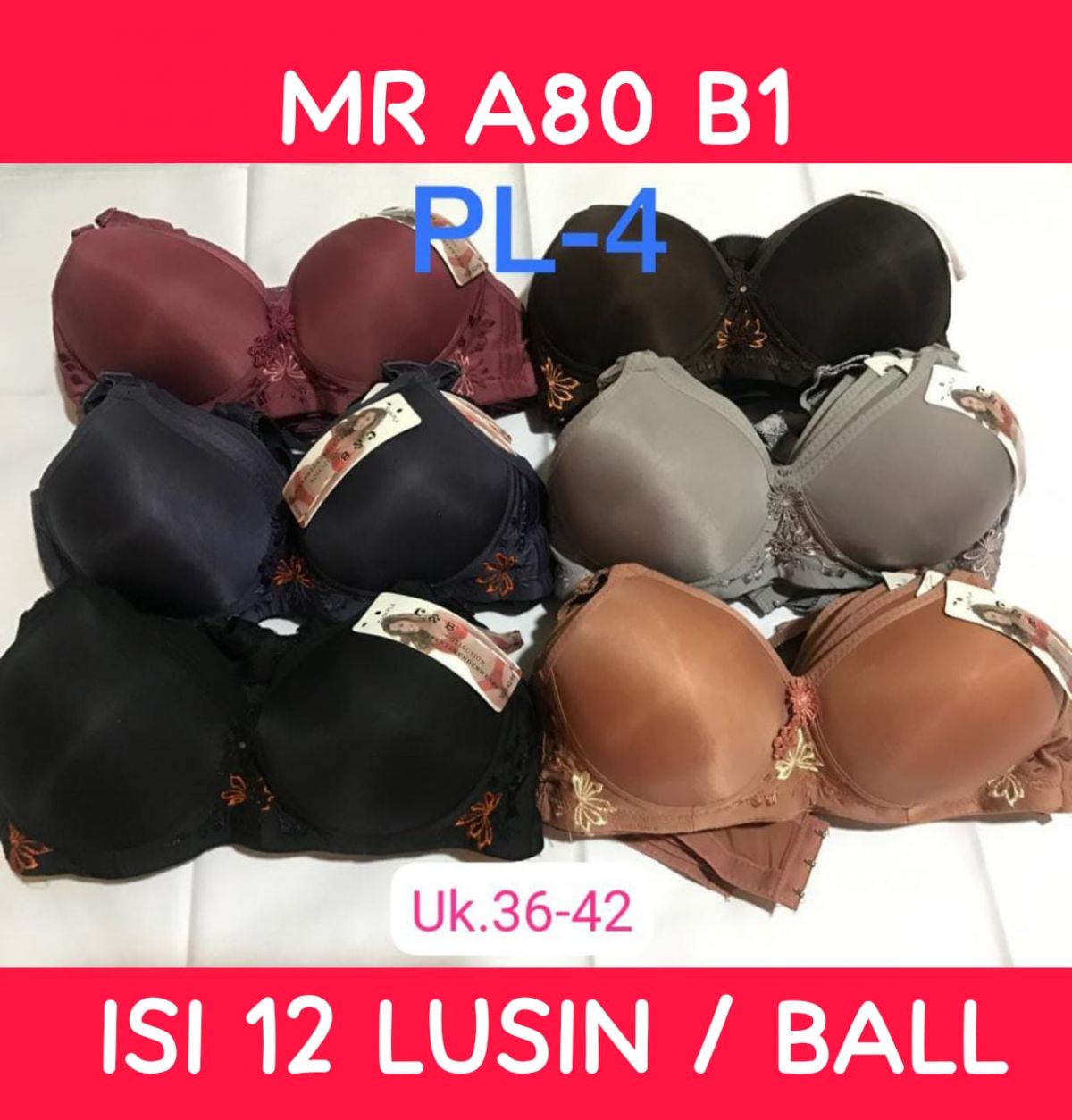 BH MR A80 B1 TANPA KAWAT SIZE 36 - 42 ISI 12 LUSIN