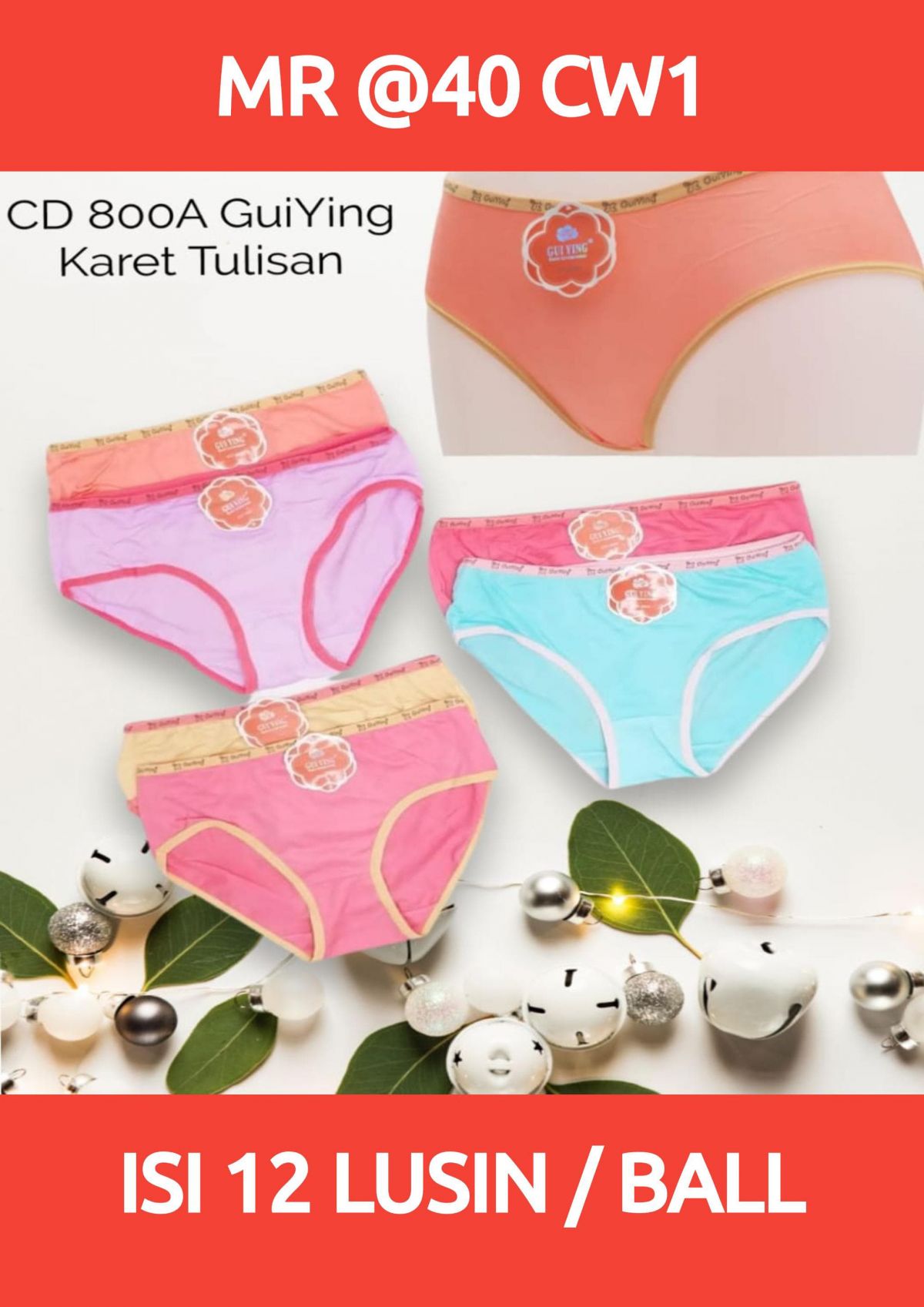 CELANA DALAM WANITA MR @40 CW1 KARET TULISAN ISI 12 LUSIN