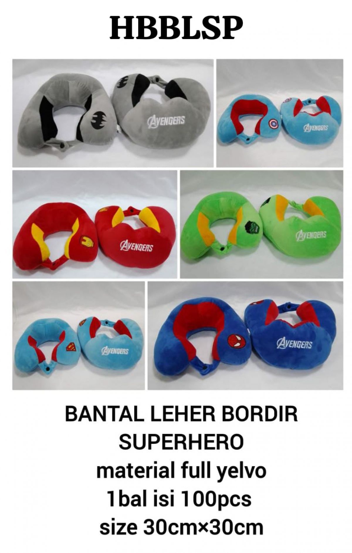 BANTAL LEHER BORDIR SUPERHERO HBBLSP BAHAN YELVO SIZE 30CM * 30CM ISI 100 PCS