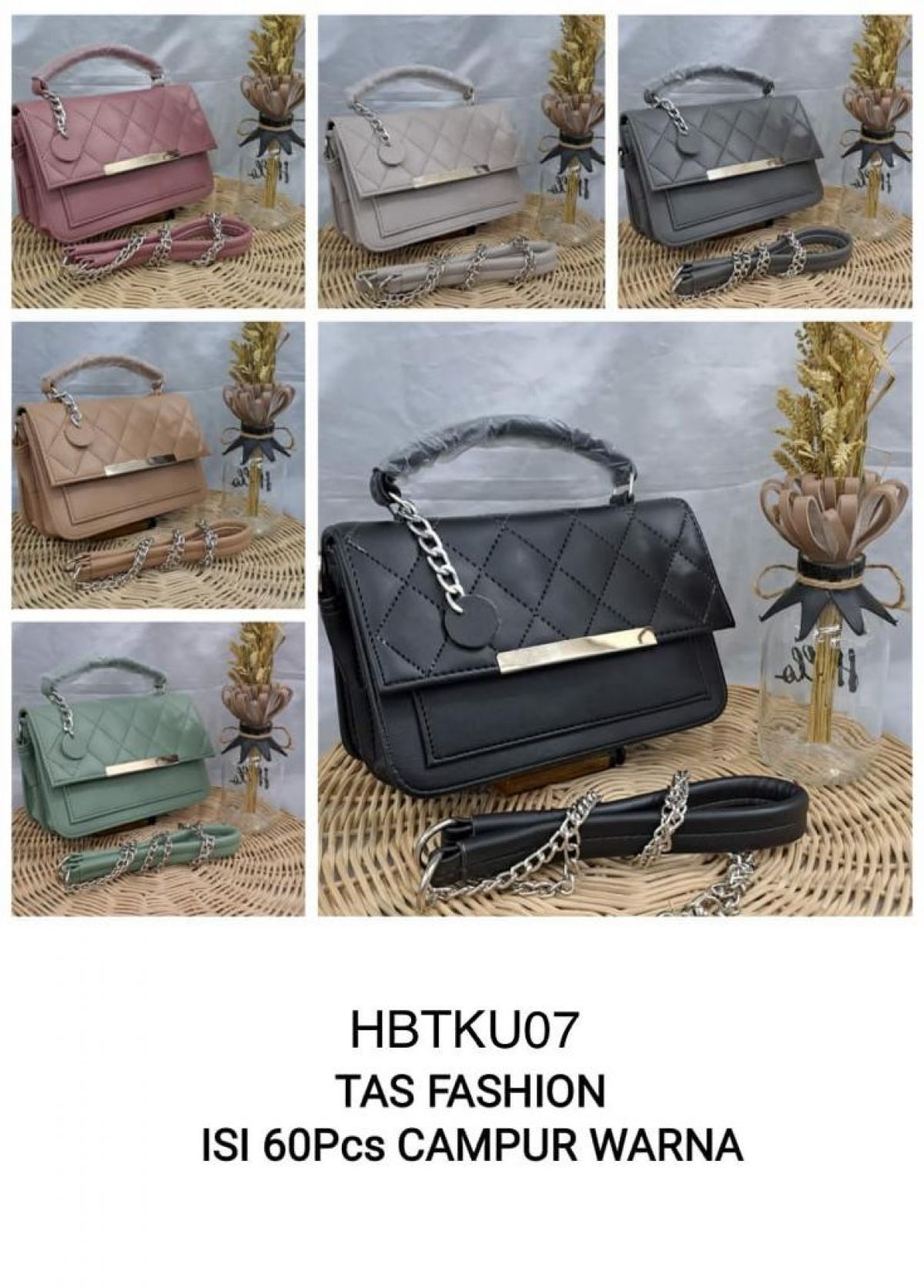 TAS FASHION HBTKU07 SIZE 20CM * 14CM * 15CM ISI 60 PCS ( CAMPUR WARNA )