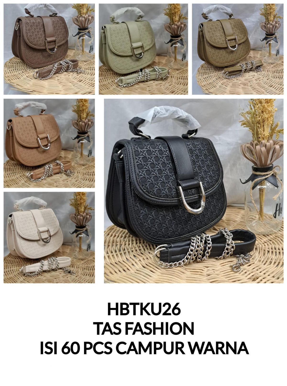 TAS FASHION HBTKU26 SIZE 20CM * 14CM * 15CM ISI 60 PCS ( CAMPUR WARNA )