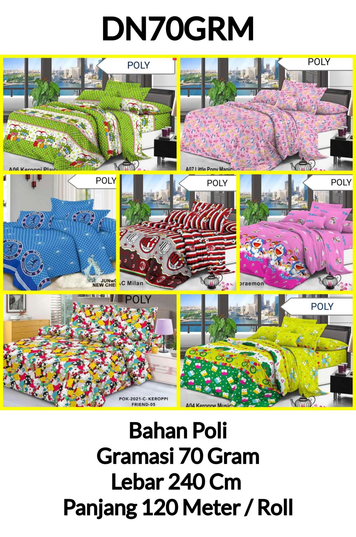 BAHAN SPREI POLI DN70GRM LEBAR 240CM GRAMASI 70 GRAM PANJANG 120 METER