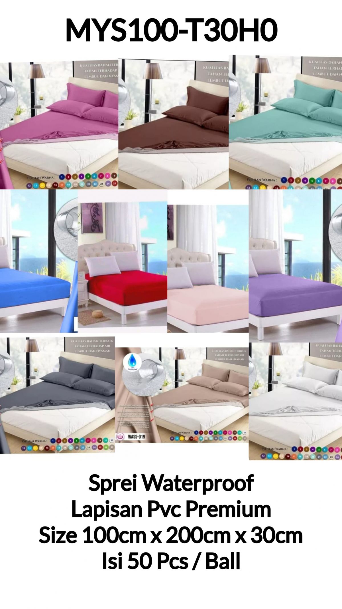 SPREI WATERPROOF MYS100-T30H0 PVC PREMIUM SIZE 100CM * 200CM * 30CM ISI 50 PCS