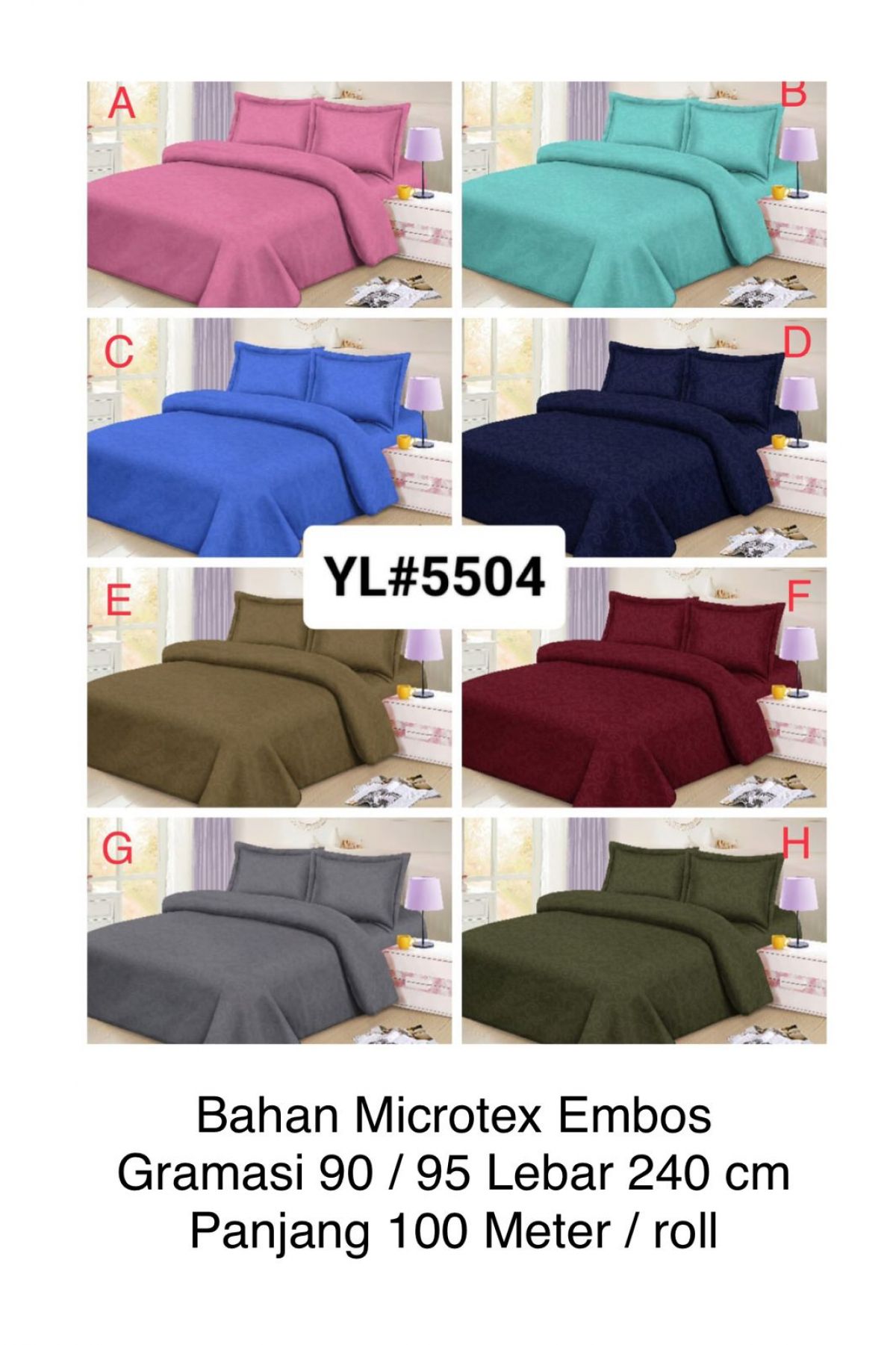 BAHAN SPREI MICROTEX EMBOS YL5504 GRAMASI 90 / 95 LEBAR 240CM PANJANG 100 M / ROLL