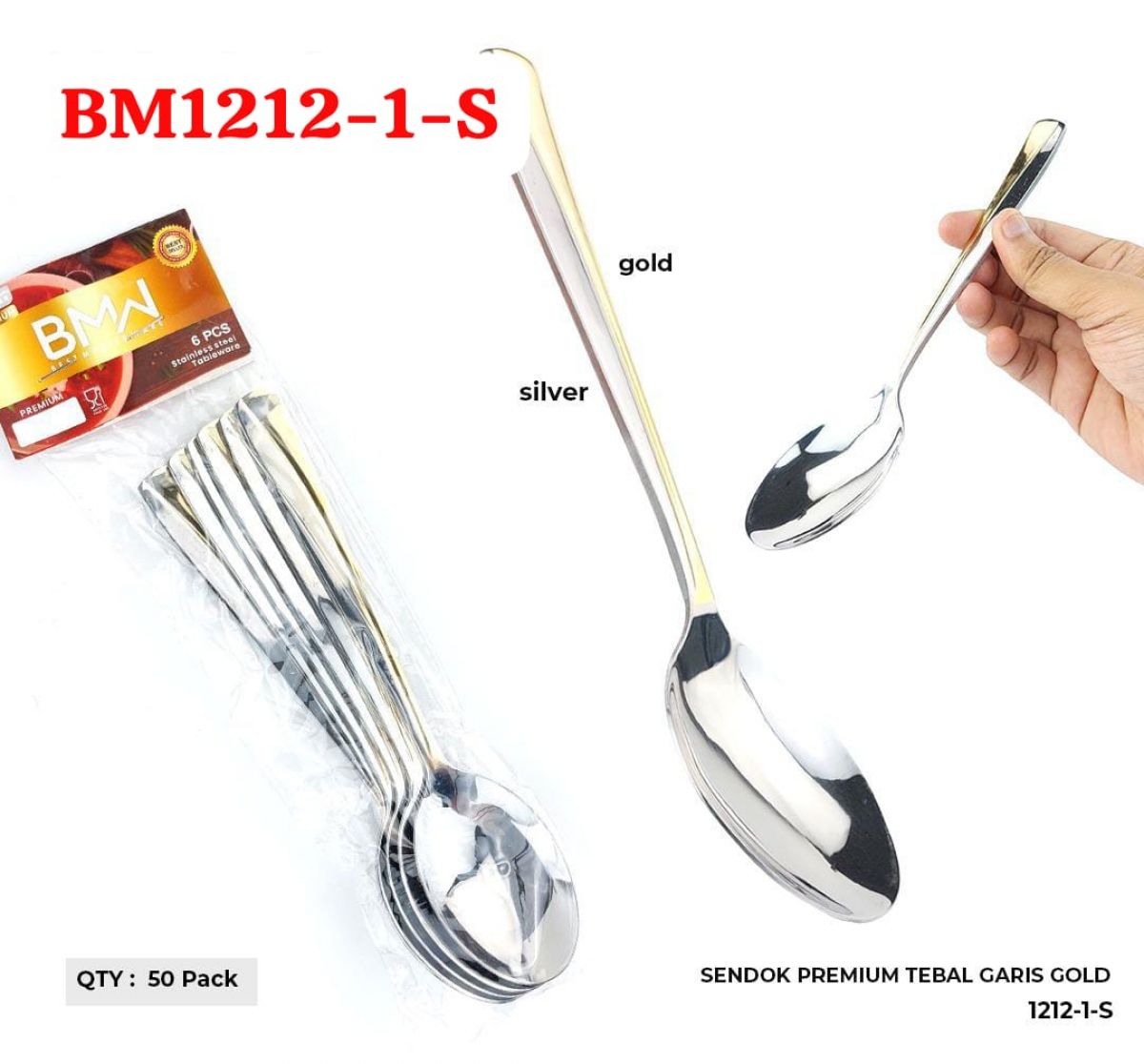 SENDOK PREMIUM TEBAL GARIS GOLD BM1212-1-S ISI 50 PACK