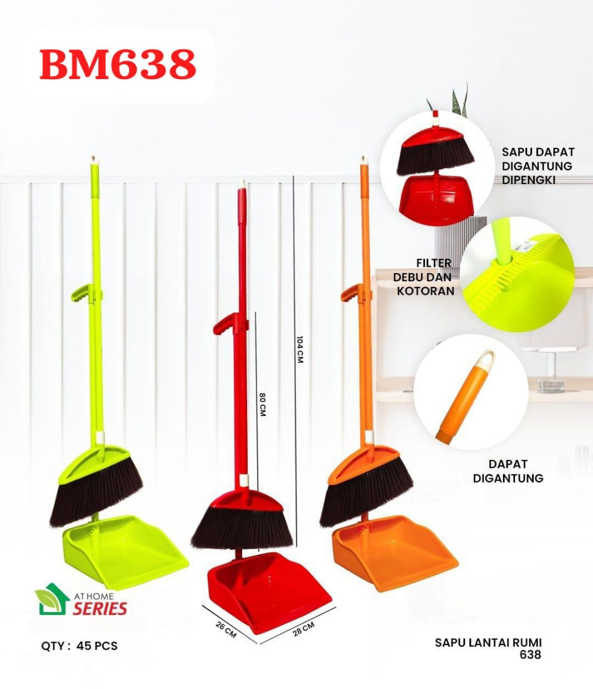 SAPU RUMI BM638 SIZE PENGKI 26CM * 28CM GAGANG PENGKI 80 CM DAN GAGANG SAPU 104 CM ISI 45 PCS