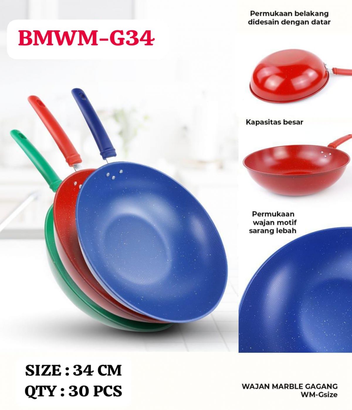 WAJAN MARBLE GAGANG BMWM-G34 SIZE 34CM ISI 30 PCS