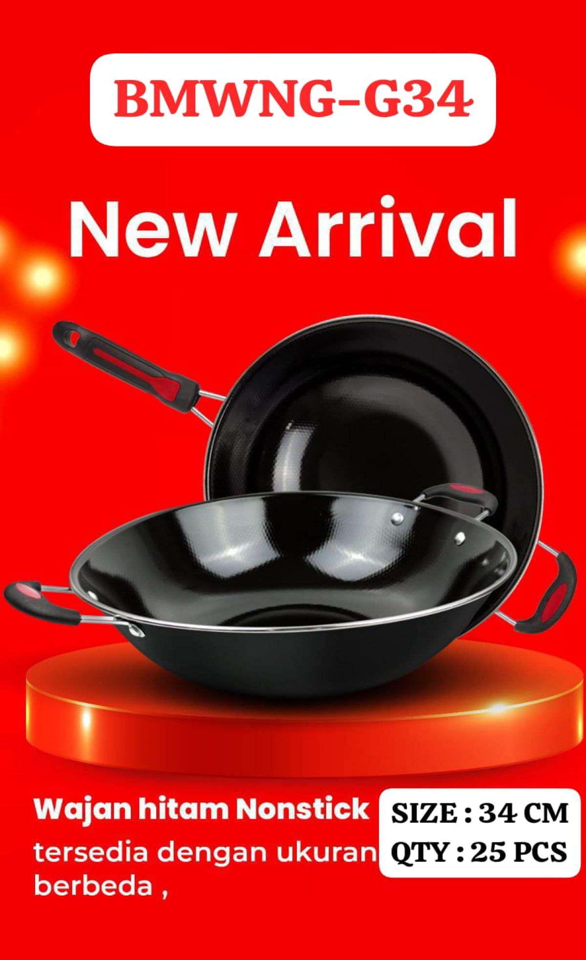 WAJAN ENAMEL HITAM GAGANG BMWNG-G34 SIZE 34 CM ISI 25 PCS