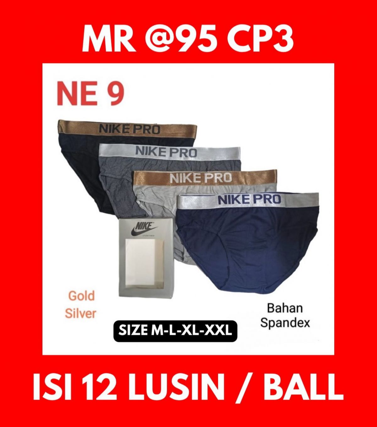 CELANA DALAM MR @95 CP3 SIZE M-L-XL-XXL ISI 12 LUSIN
