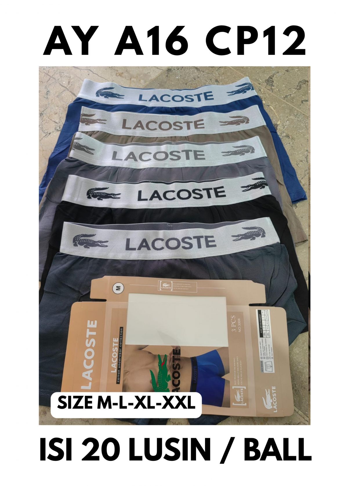 BOXER AY A16 CP12 SIZE M-L-XL-XXL ISI 20 LUSIN