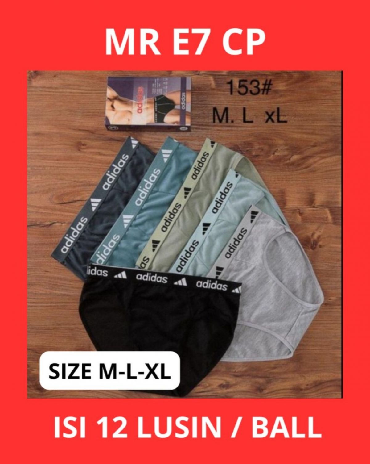 CELANA DALAM MR E7 CP BAHAN SPANDEK SIZE M-L-XL ISI 12 LUSIN