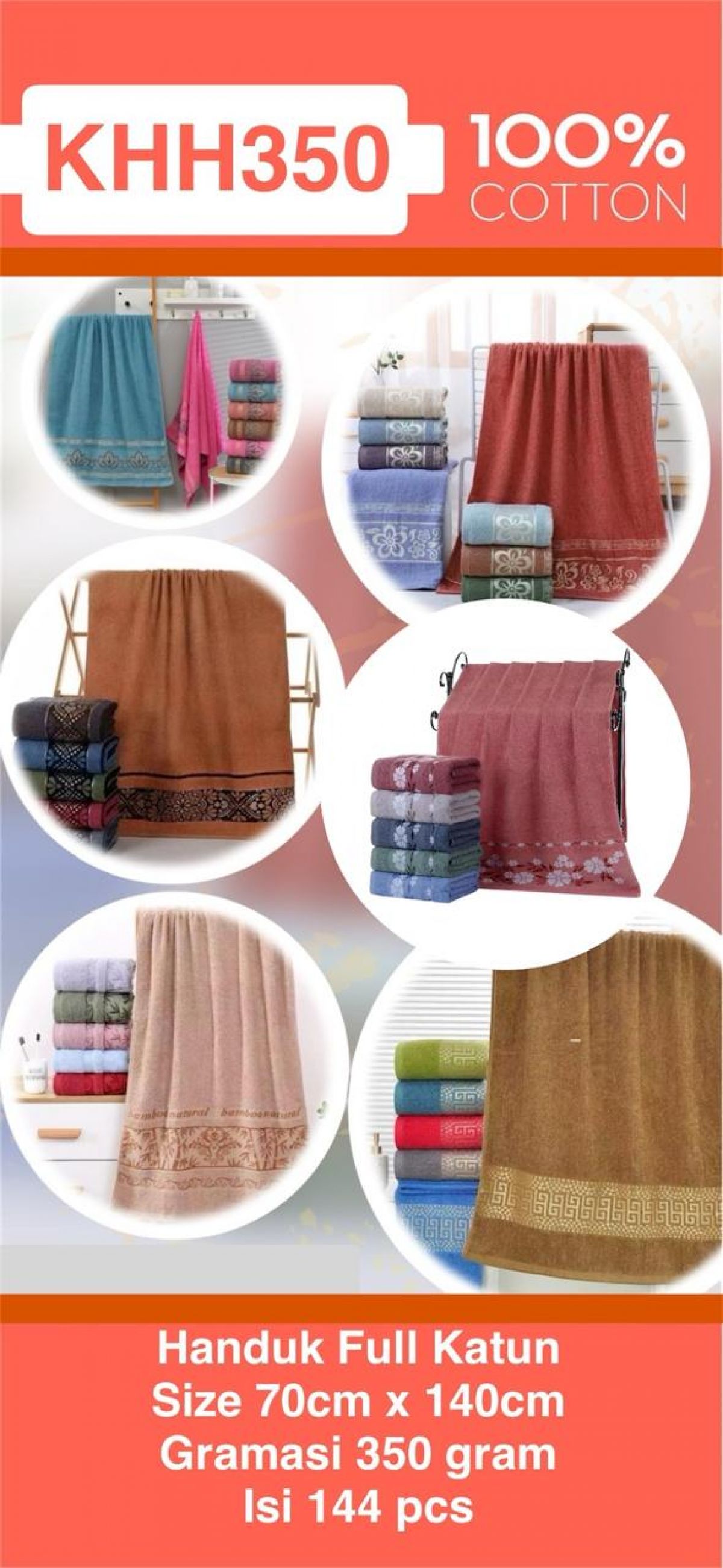 HANDUK FULL KATUN KHH351 SIZE 70CM*140CM GRAMASI 350GR ISI 144 PCS