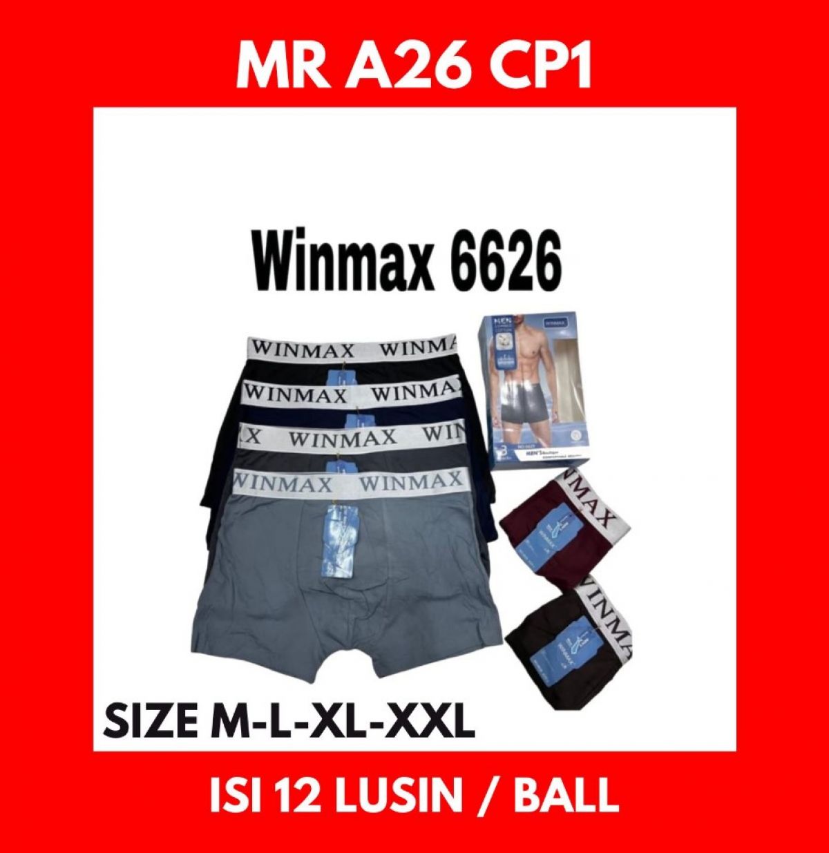 BOXER WINMAX MR A26 CP1 SIZE M-L-XL-XXL ISI 12 LUSIN