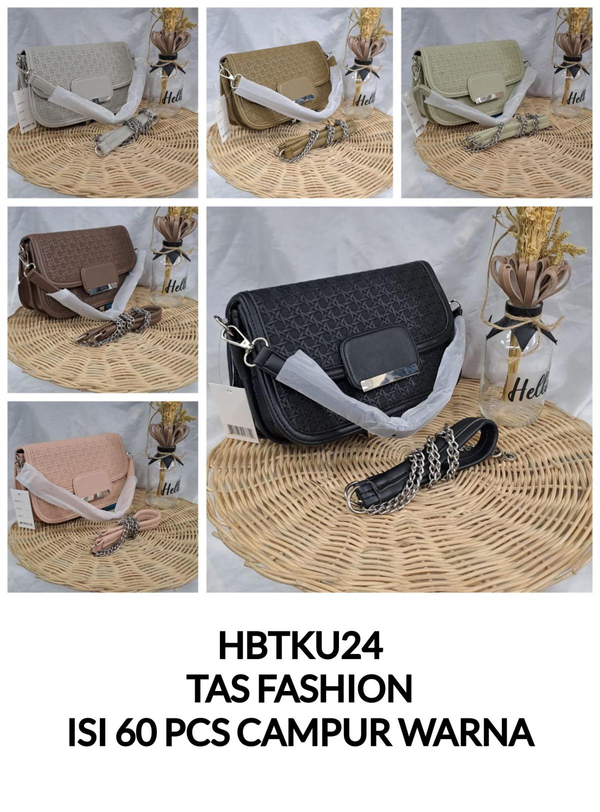 TAS FASHION HBTKU24 SIZE 20CM * 14CM * 15CM ISI 60 PCS ( CAMPUR WARNA )