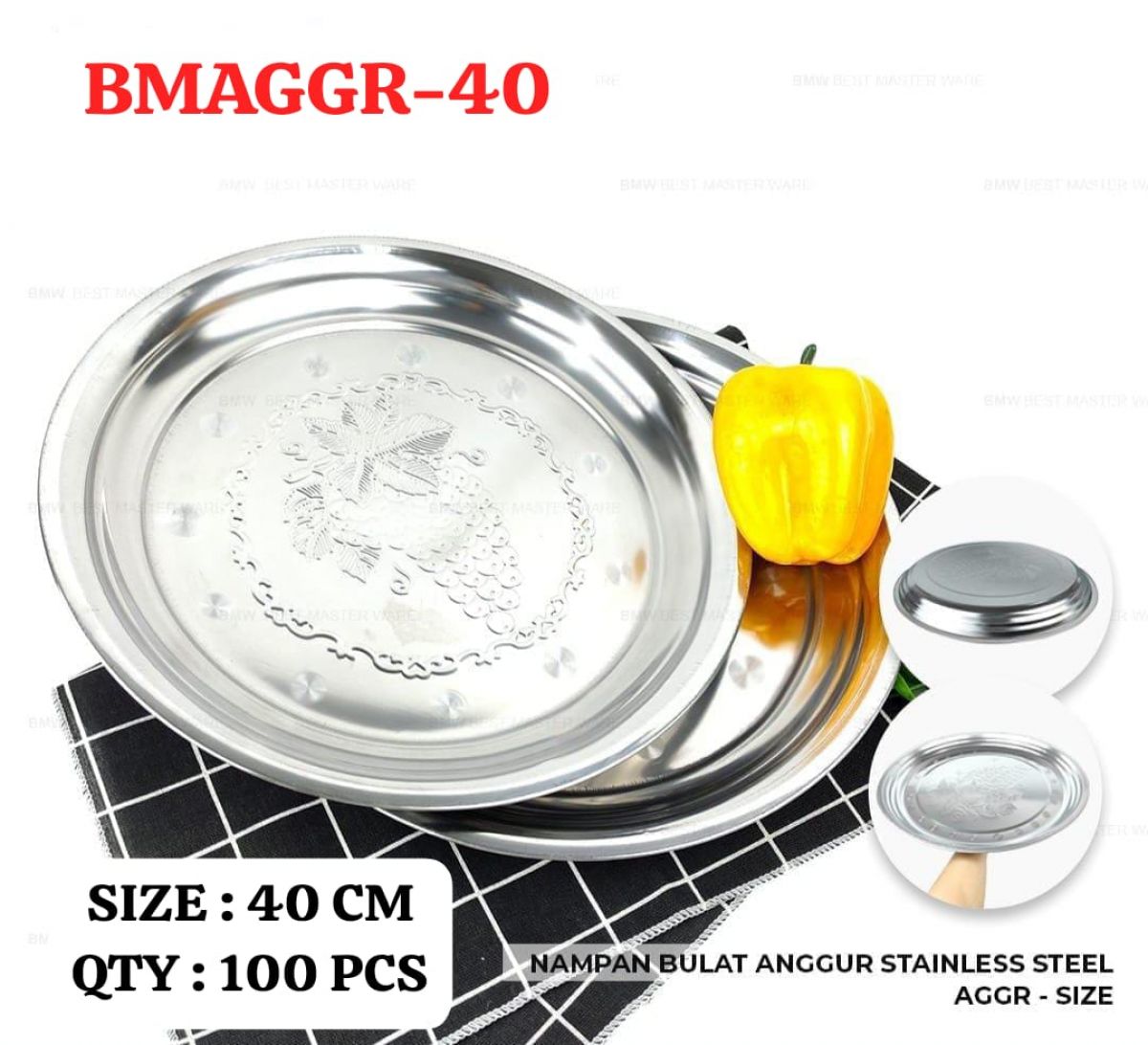 NAMPAN BULAT ANGGUR STAINLESS STEEL BMAGGR-40 SIZE 40CM ISI 100 PCS