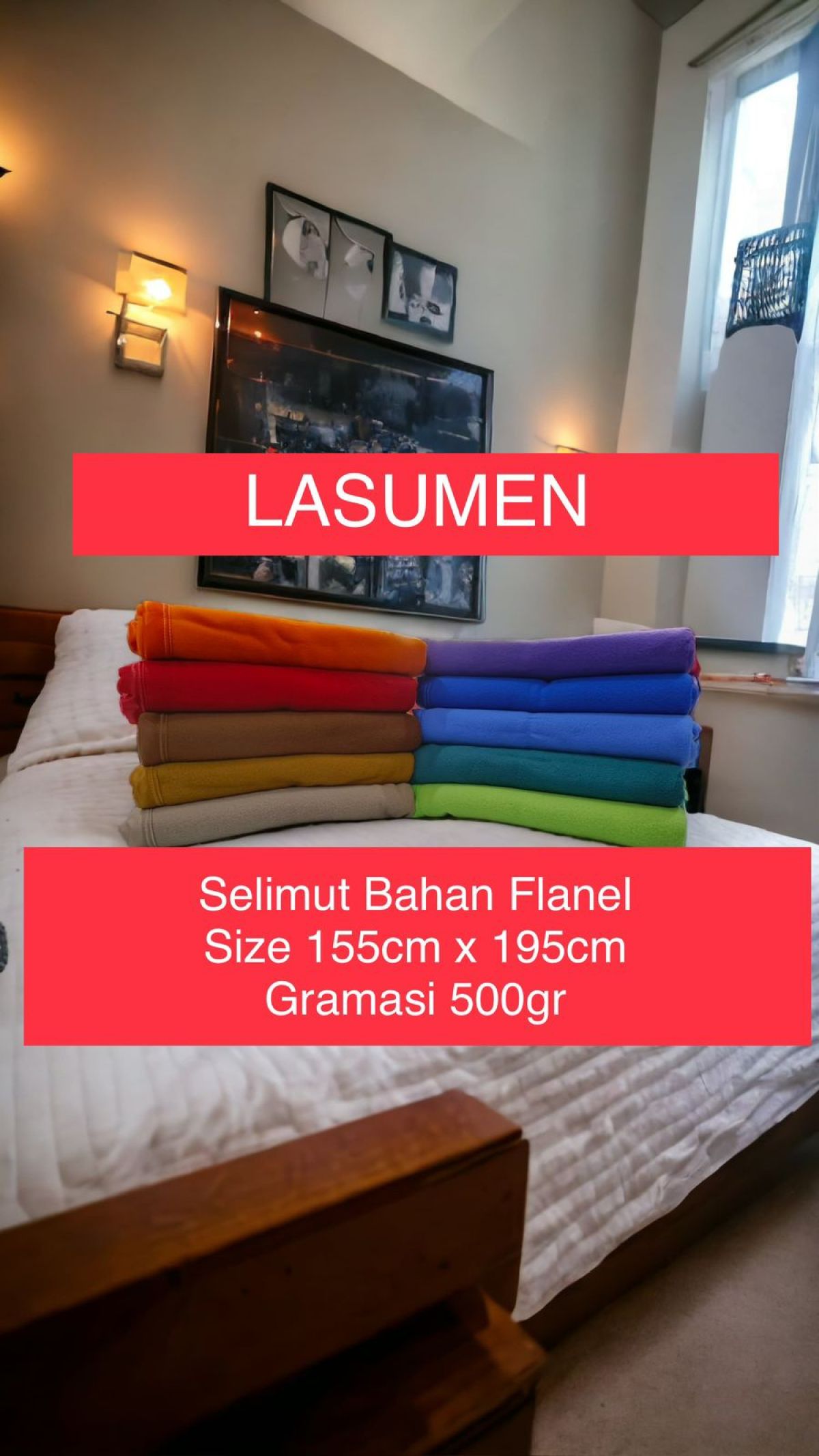 SELIMUT LASUMEN BAHAN FLANNEL SIZE 155CM * 195CM GRAMASI 500GR ISI 120 PCS
