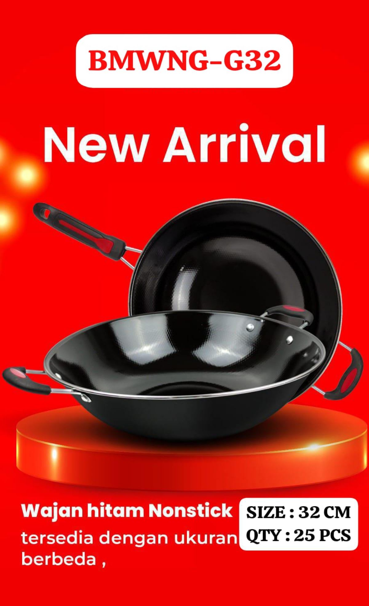 WAJAN ENAMEL HITAM GAGANG BMWNG-G32 SIZE 32 CM ISI 25 PCS