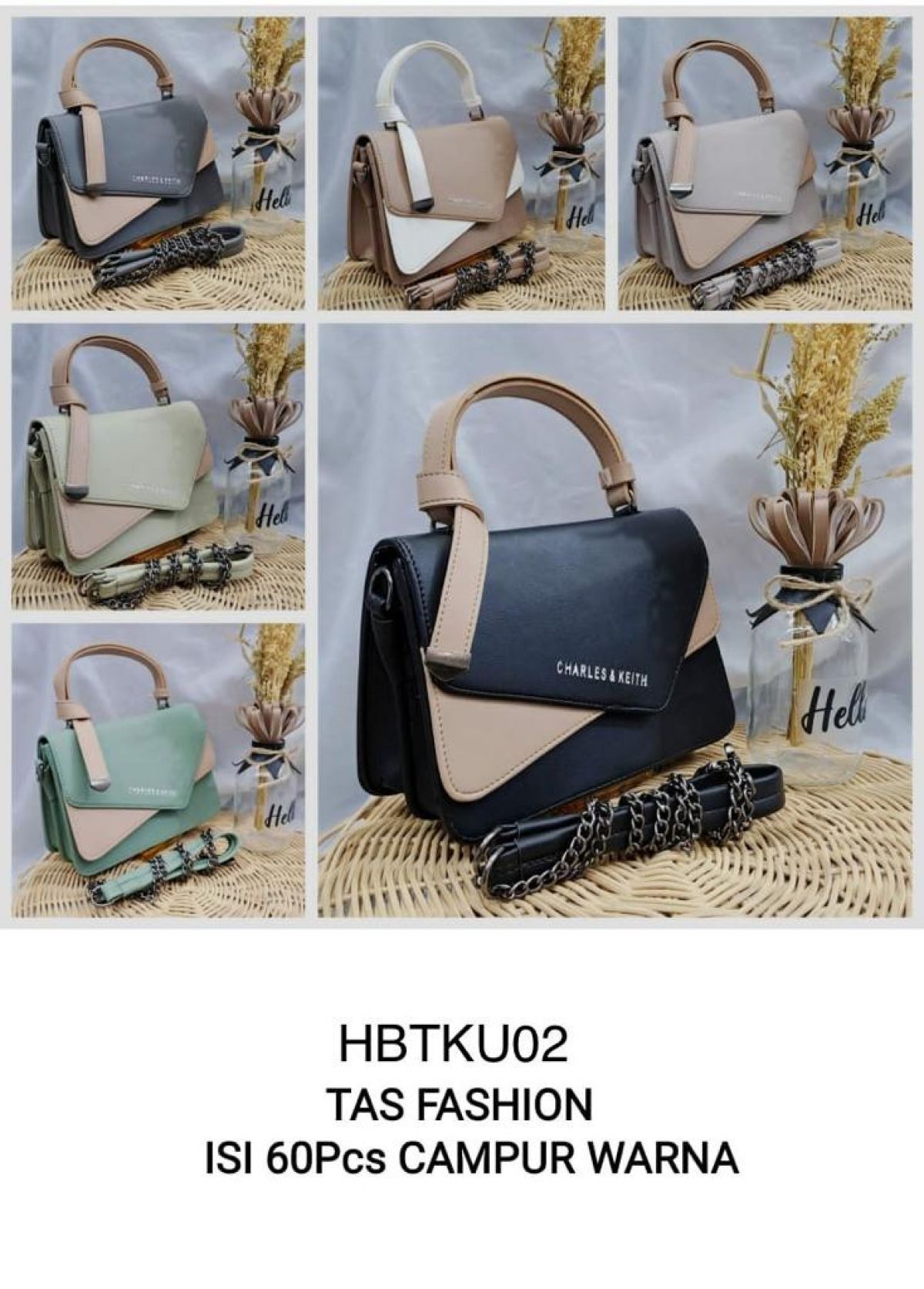 TAS FASHION HBTKU02 SIZE 20CM * 14CM * 15CM ISI 60 PCS ( CAMPUR WARNA )