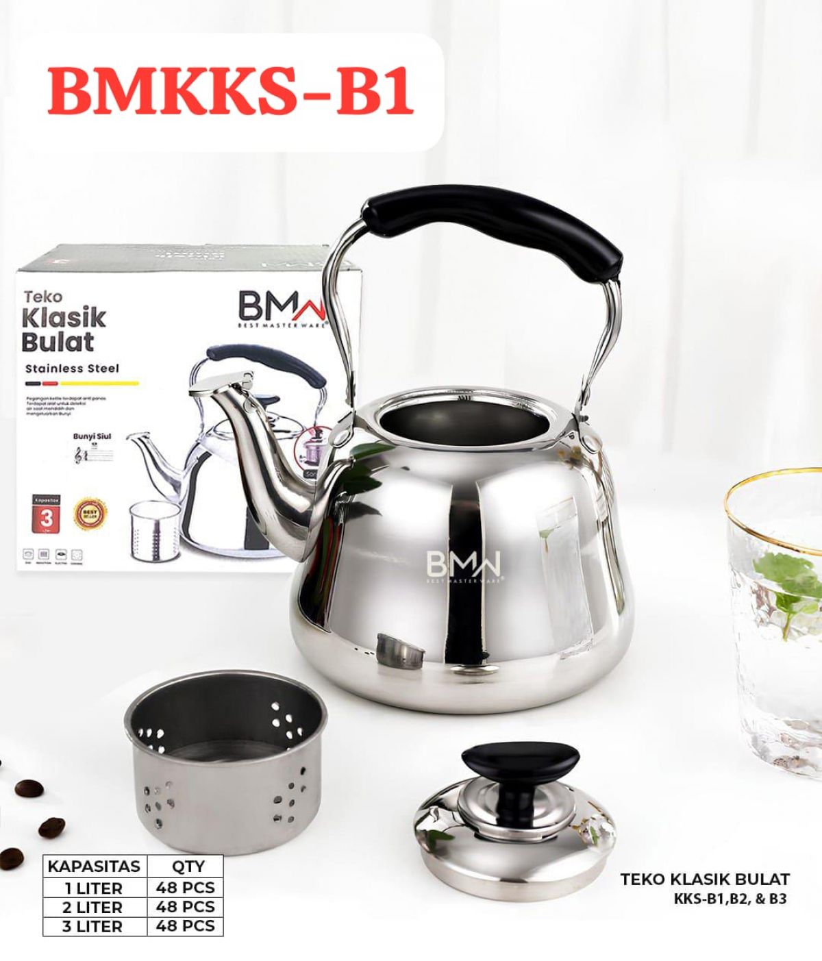 TEKO KLASIK BULAT BMKKS-B1 SIZE 1 LITER ISI 48 PCS