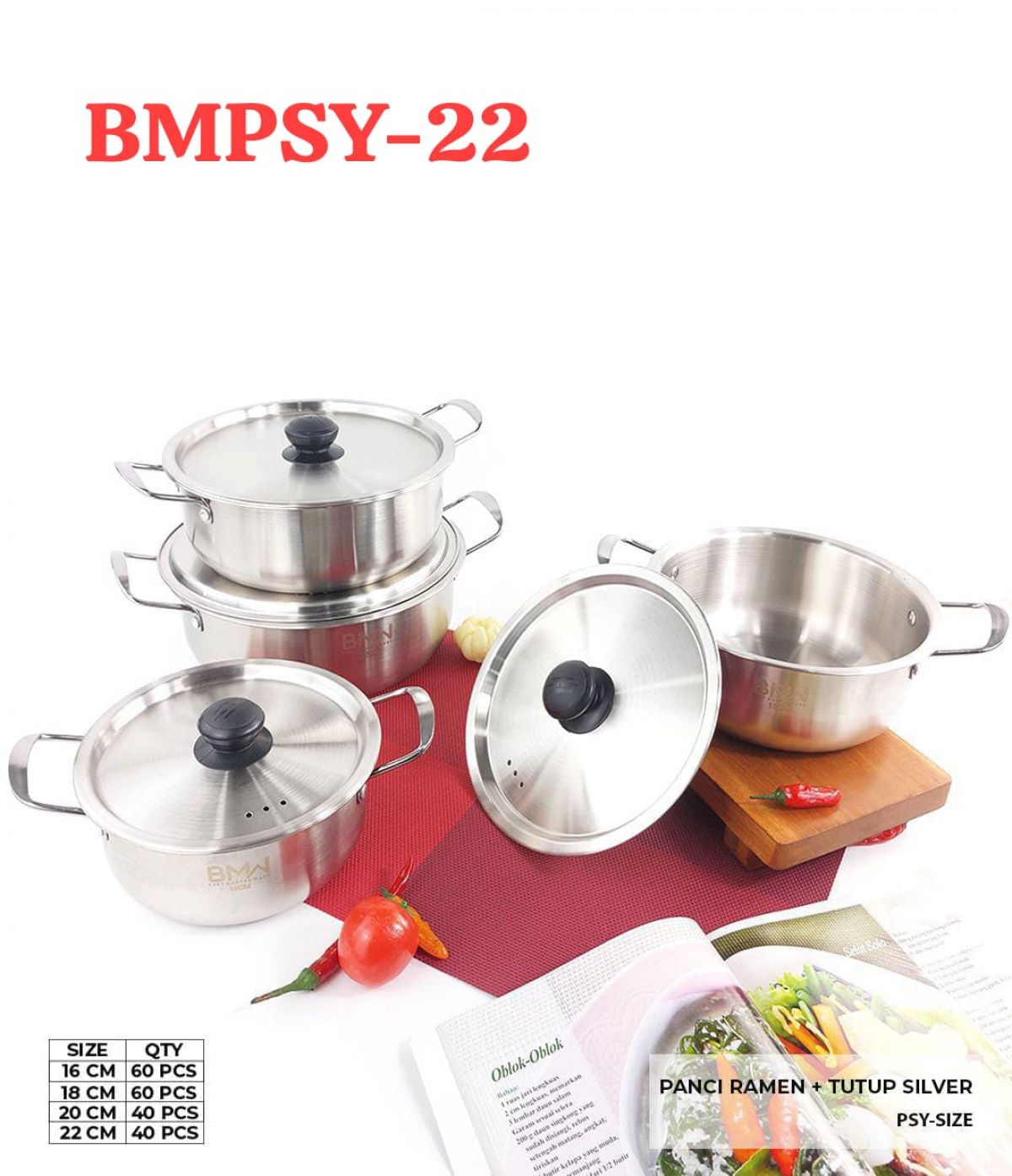 PANCI RAMEN + TUTUP SILVER BMPSY-22 SIZE 22 CM ISI 40 PCS