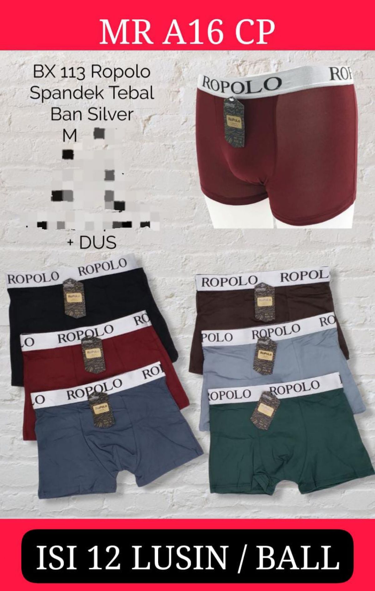 BOXER MR A16 CP SIZE M + DUS ISI 12 LUSIN